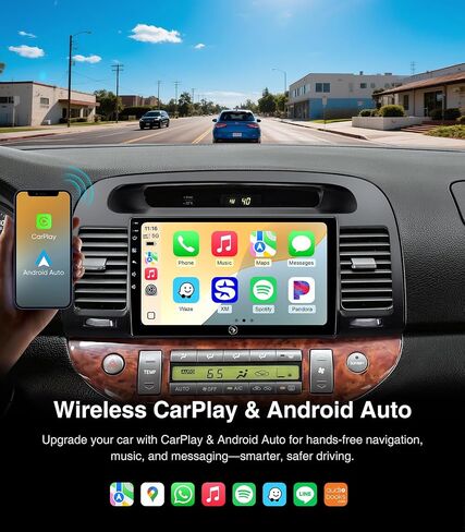 Car Radio Stereo for Toyota Camry 2002-2006, Wireless CarPlay Android Auto 9 Inch Linux Touch Screen Navigation Head Unit WiFi Bluetooth FM/AM in Kuwait