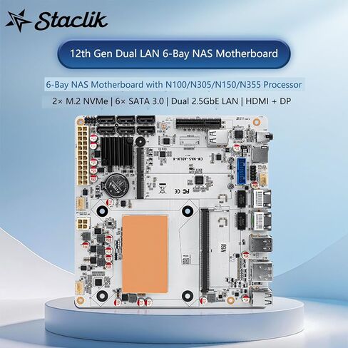 N150 Mini-ITX NAS Motherboard with Pre-Installed Low-Profile CPU Cooler, DDR5 6 SATA Dual 2.5GbE in Kuwait