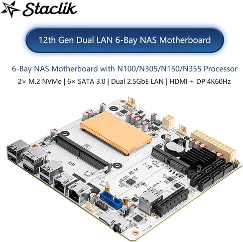 N150 Mini-ITX NAS Motherboard with Pre-Installed Low-Profile CPU Cooler, DDR5 6 SATA Dual 2.5GbE in Kuwait