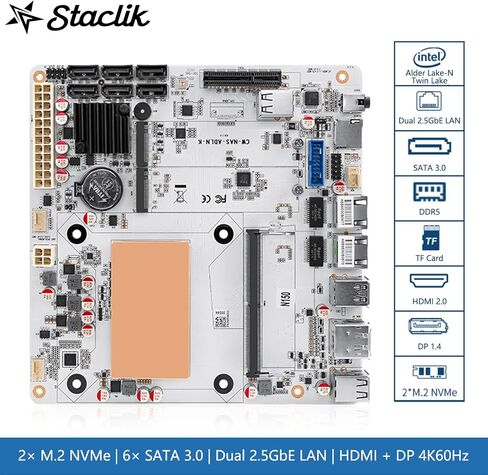 N150 Mini-ITX NAS Motherboard with Pre-Installed Low-Profile CPU Cooler, DDR5 6 SATA Dual 2.5GbE in Kuwait