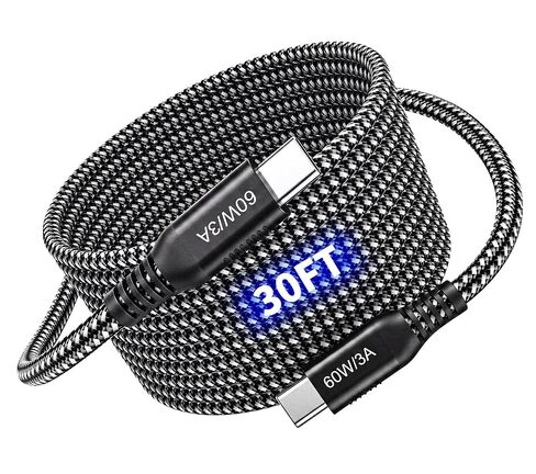 Extra Long 30 FT USB C to USB C Cable 60W, 480Mbps Data Transfer Type C Fast Charging Cord, Long Nylon Braided C to C Power Cable for iPhone 17 16 15, MacBook, iPad, Pixel, Samsung, Android in Kuwait