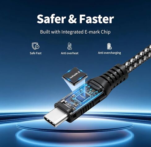 Extra Long 30 FT USB C to USB C Cable 60W, 480Mbps Data Transfer Type C Fast Charging Cord, Long Nylon Braided C to C Power Cable for iPhone 17 16 15, MacBook, iPad, Pixel, Samsung, Android in Kuwait