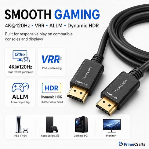 8K HDMI 2.1 Cable - Ultra High Speed 48Gbps - 4k 120Hz - eARC (6.6 FT / 2M) in Saudi Arabia