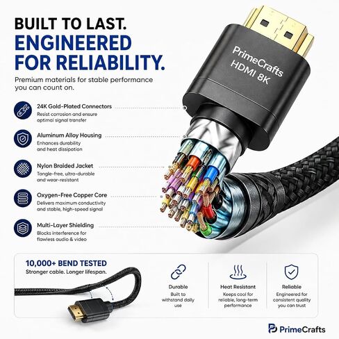 8K HDMI 2.1 Cable - Ultra High Speed 48Gbps - 4k 120Hz - eARC (6.6 FT / 2M) in Saudi Arabia