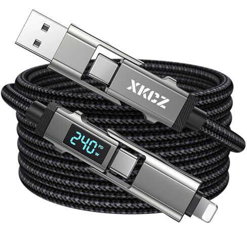 XKCZ Keychain USB C Cable with V/A/W Display, 4 in 1 Charging Cable Combo Type C/USB A/L Port, 240W Fast Charging Short Cable, USB C Keychain Portable Cord for iPhone/iPad/Samsung/Laptop, 8 inches in Saudi Arabia