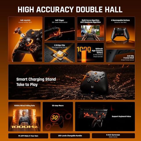 BIGBIG WON Gale Hall Wireless Controllers Motion Control, Hall Joysticks&Triggers, 3 Pairs of Thumbsticks, PC App Game Controllers for Switch/PC/iOS/Android Gaming Controller (HS-GaleHall-Black) in Kuwait
