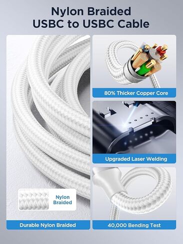 Aioneus USB C to USB C Cable 60W 6FT C to C Cable Fast Charging Cord for iPhone17 USB Type C Charger Braided USBC to USBC Charging Cable for iPhone 16 Pro Max 15Plus, MacBook, iPad, Samsung S25 S24 in Saudi Arabia