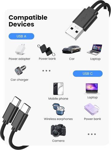 1.5FT 2Pack USB C Splitter Adapter, 2 in1 USB A Male to Dual Type C Male Port Power Charging Splitter (Only for Charging, Not Transmit Data) for Smartphone/watch,Mini Fan,Bluetooth headset etc. in Saudi Arabia