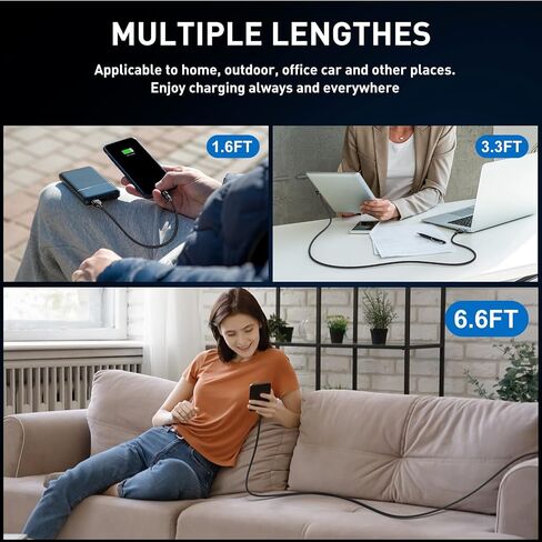 Magnetic Charging Cable 5-Pack (1.6/3.3/3.3/6.6/6.6FT), 540° Rotating Magnetic Phone Charger Cable with LED Light for Micro USB, USB C and i-Product Device in Kuwait