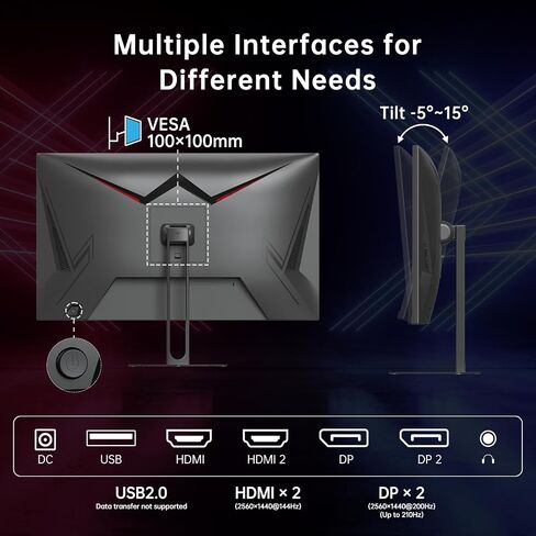 KTC 27 Inch Gaming Monitor - 2K QHD 2560 x 1440 Monitor, Up to 210Hz & 1ms, Bulit-in Speakers, Adaptive Sync, HDR400, 131% sRGB, IPS Monitors Gamer with HDMI 2.0 x 2 & DP1.4 x 2, H27T22C-3 (Renewed) in Kuwait
