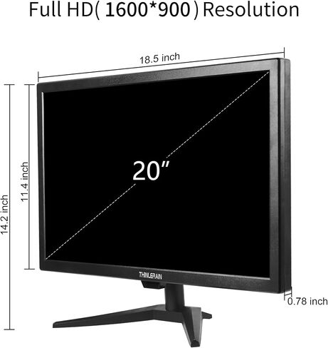 20" PC Monitor 16:9 1600x900 Kitchen Monitor LED Screen Display, 5Ms, 60 Hz, VESA Mountable, Build in Speaker, with VGA HDMI AV BNC USB for FireStick, Computer, Laptop in Kuwait