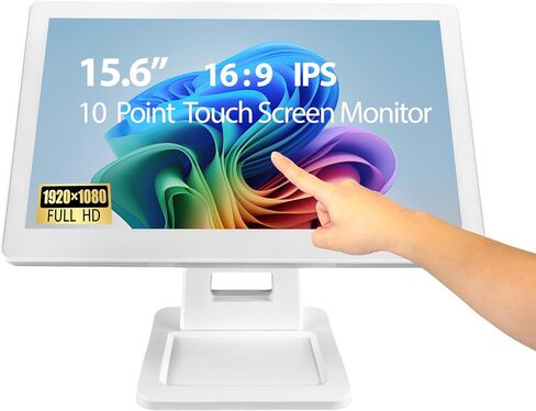 ANGEL POS 15.6 Inch 1920 x 1080 FHD IPS Touchscreen POS Monitor with Metal Stand, 10 Points Touch HDMI VGA, Waterproof Dustproof Screen 1080P, Indusitrial, Office, Retail, Gym, Warehouse (Black) in Kuwait
