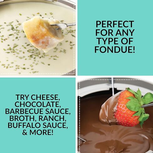Nostalgia 12-Cup Electric Fondue Pot Set for Cheese & Chocolate - 8 Color-Coded Forks, Temperature Control - Stainless Steel Kitchen Gadgets and Appliances for Hors d'Oeuvres and More - Aqua in Kuwait