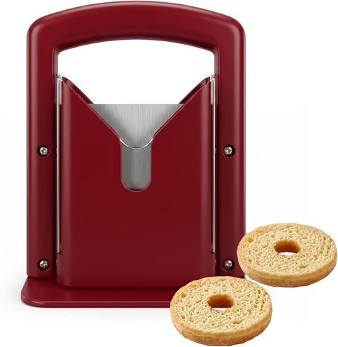 Slicer and Cutter with Safety Shield - Serrated Blade Cuts Bagels, Muffins, Buns and Rolls - Dishwasher Safe Bagel Guillotine, 9.25 Inches Tall, White (red) in Kuwait