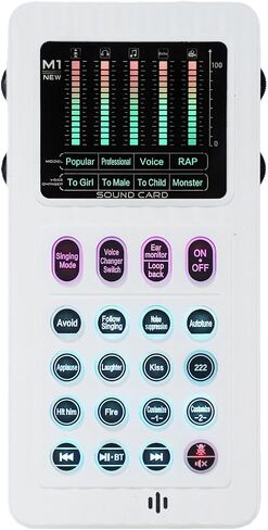 Asixxsix Portable Voice Changer Live Sound Card, Cool LED Lights Sound Board Voice Disguiser with 8 Effects for PC Phone Laptop for Game Music Recording Gaming in Kuwait