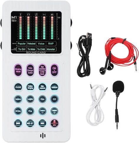 Asixxsix Portable Voice Changer Live Sound Card, Cool LED Lights Sound Board Voice Disguiser with 8 Effects for PC Phone Laptop for Game Music Recording Gaming in Kuwait