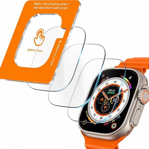 Mizi 3 Pack Tempered Glass Compatible with Apple Watch Ultra 3 (2025)/Ultra 2/Ultra 49mm, Screen Protector with Auto-Alignment Installation Frame, HD Clear, Anti-Scratch, Bubble-Free, Touch Sensitive in Kuwait