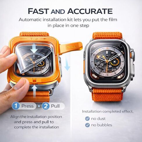Mizi 3 Pack Tempered Glass Compatible with Apple Watch Ultra 3 (2025)/Ultra 2/Ultra 49mm, Screen Protector with Auto-Alignment Installation Frame, HD Clear, Anti-Scratch, Bubble-Free, Touch Sensitive in Kuwait