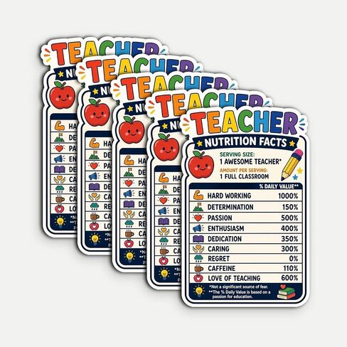 5Pcs Teacher Nutrition Facts Sticker Funny 3in Waterproof Vinyl Decal in Kuwait