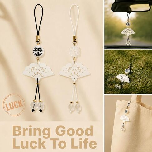 BUNNYTOO 2Pcs Handmade Phone Charm Good Luck White Jade Beaded Camera Cell Phone Strap Bag Charms Decor for Women Y2K Accessories Keychain Pendant Gift in Kuwait