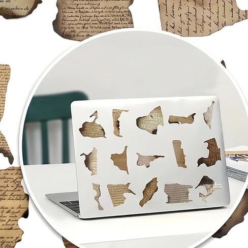 50Pcs Retro Burnt English Fragment Vinyl Sticker Pack, Vintage Paper Collage Decals for Scrapbooking, Journal, Laptop, Water Bottle, Skateboard, Phone, Car, Travel Gear in Kuwait