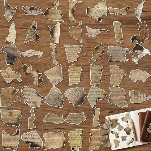 50Pcs Retro Burnt English Fragment Vinyl Sticker Pack, Vintage Paper Collage Decals for Scrapbooking, Journal, Laptop, Water Bottle, Skateboard, Phone, Car, Travel Gear in Kuwait