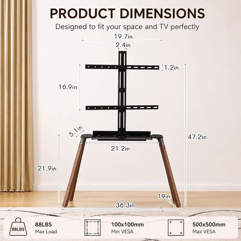 Easel TV Stand 32-70 Inch, 4-Leg Wood Stand with Shelf in Kuwait