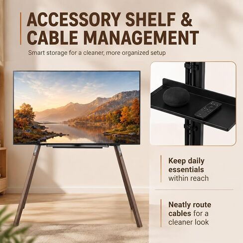 Easel TV Stand 32-70 Inch, 4-Leg Wood Stand with Shelf in Kuwait