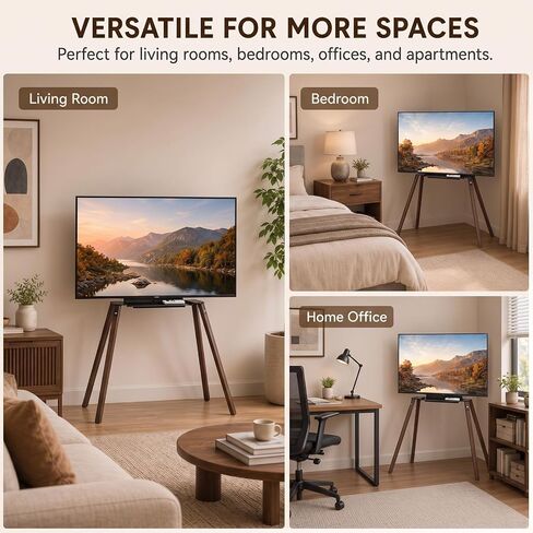 Easel TV Stand 32-70 Inch, 4-Leg Wood Stand with Shelf in Kuwait