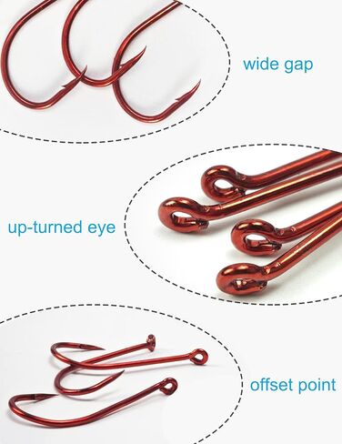 175pcs Red Octopus Fishing Hooks- High Carbon Steel Offset Circle Hooks - #2 to 6/0 Sharp Barbed Catfish Hooks for Saltwater and Freshwater - Ideal for Catfish, Bass, Snapper, Walleye in Kuwait