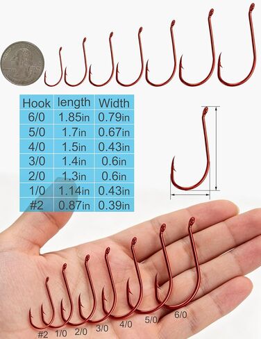 175pcs Red Octopus Fishing Hooks- High Carbon Steel Offset Circle Hooks - #2 to 6/0 Sharp Barbed Catfish Hooks for Saltwater and Freshwater - Ideal for Catfish, Bass, Snapper, Walleye in Kuwait