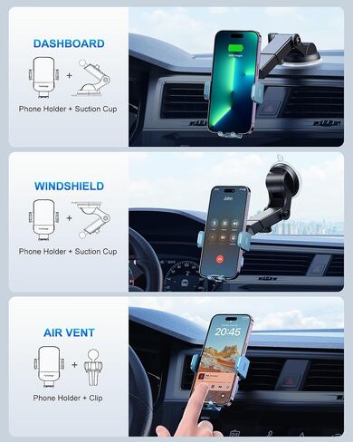 Wireless Car Charger, 15W Fast Charging Auto Clamping Car Charger Phone Mount Phone Holder fit for iPhone 15 14 13 12 11 Pro Max Xs, Samsung Galaxy S24 Ultra S23 S22 S21, S20, S10+, Cyan in Kuwait