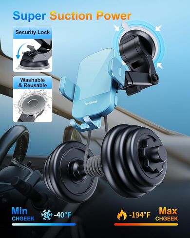 Wireless Car Charger, 15W Fast Charging Auto Clamping Car Charger Phone Mount Phone Holder fit for iPhone 15 14 13 12 11 Pro Max Xs, Samsung Galaxy S24 Ultra S23 S22 S21, S20, S10+, Cyan in Kuwait