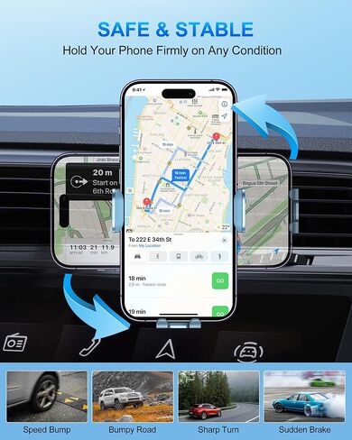 Wireless Car Charger, 15W Fast Charging Auto Clamping Car Charger Phone Mount Phone Holder fit for iPhone 15 14 13 12 11 Pro Max Xs, Samsung Galaxy S24 Ultra S23 S22 S21, S20, S10+, Cyan in Kuwait