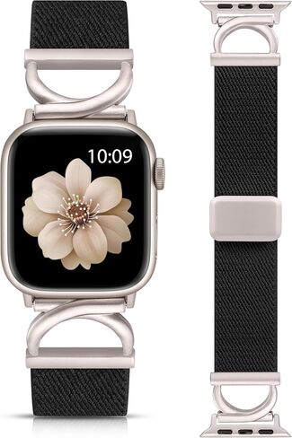 Minyee Stretchy Magnetic Band Compatible with Apple Watch Bands 38/40/41/42/44/45/46/49mm Women, Elastic Nylon Dressy Designer C-Shape Metal Strap for iWatch Series 11 10 9 8 7 6 5 4 SE/Ultra 3 2 1 in Kuwait