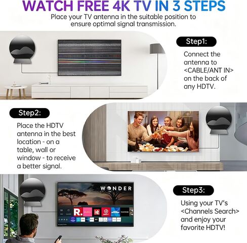 TV Antenna, 5000+ Miles Long Range Digital Antenna for Smart TVs Indoor, HD TV Antenna for Local Channel, Strongest HDTV Antennas with Amplifier Signal Booster-Supports 4K 8K 1080P-38FT Cable in Kuwait