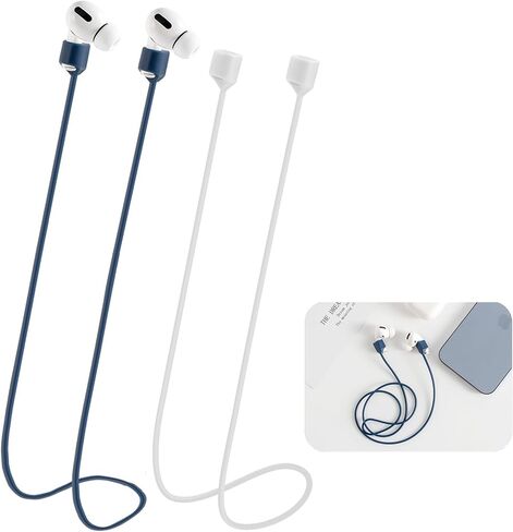 Magnetic Anti-Lost Straps for AirPods,2 Pack Ultra Strong Magnetic AirPods Strap Anti-Lost Neck Rope Cord,Soft Silicone Sports Lanyard Compatible with AirPods 1&2/ Pro /2nd/3rd（2 Pack White） in Saudi Arabia