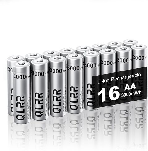 Rechargeable AA Lithium Batteries, 16 Pack, 3000mWh, 1.5V in Kuwait