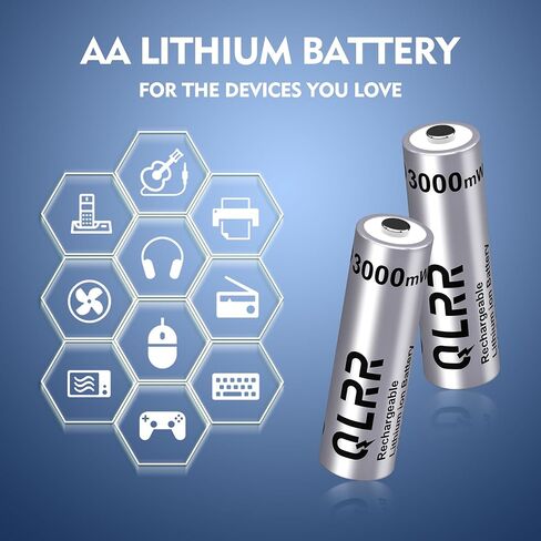Rechargeable AA Lithium Batteries, 16 Pack, 3000mWh, 1.5V in Kuwait