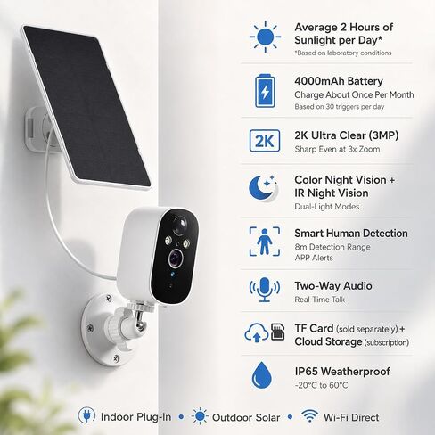 XVIM 2K Solar Camera 2-Pack Wireless Outdoor, PIR Detection & 2-Way Audio in Kuwait