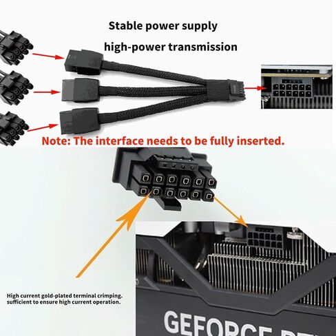 16Pin GPU Cable to 3X 8 Pin Pcie Extension - 18AWG PCIE 5.0 12VHPWR 600W 90 Degree Right Angle 16 Pin 12+4Pin Supply Adapter for RTX 4090 4080 3090TI 4070Ti Graphics Card (Type B) in Kuwait