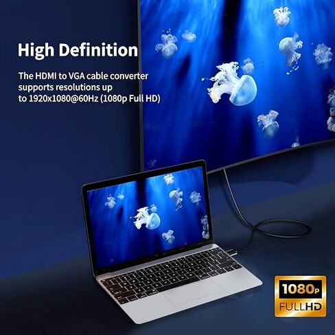 HDMI to VGA Cable, HD Video Converter Cable for Home & Office, HDMI to VGA Adapter for TV, Monitor & Projector in Kuwait