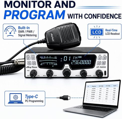 AnyTone AT-5100 10 Meter Amateur Radio, SSB/CW/AM/FM Mobile Transceiver in Kuwait