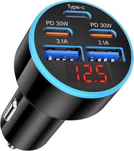 Car Charger with Voltage Display,2 Pack 5-Port 90W USB C Car Phone Charger in Kuwait