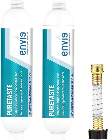 Envig Puretaste Catalytic Carbon KDF Inline RV Filter, Chloramine, Hydrogen Sulfide, Chlorine, VOCs & Chemicals Removal for RV, Marine, and Active Outdoor Living (2) in Kuwait