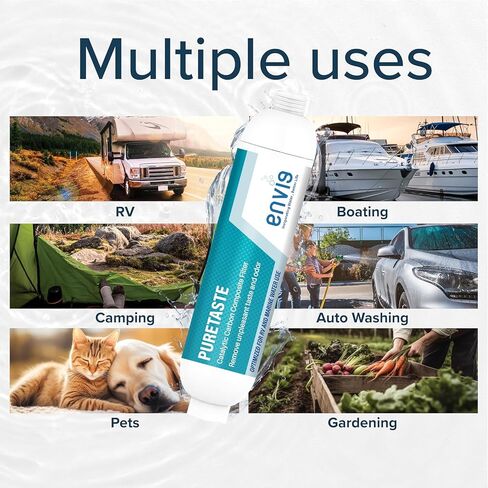 Envig Puretaste Catalytic Carbon KDF Inline RV Filter, Chloramine, Hydrogen Sulfide, Chlorine, VOCs & Chemicals Removal for RV, Marine, and Active Outdoor Living (2) in Kuwait
