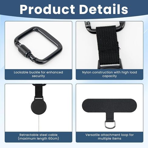 Anti theft Phone Tether, Retractable Phone Lanyard with Locking Carabiner in Saudi Arabia