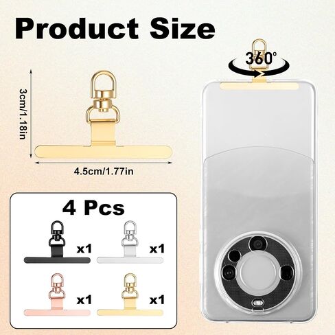 Ouligay 4PCS 360° Rotating Phone Lanyard Tab Stainless Steel Phone Tether Tab Ultra Thin Phone Charm Holder Universal Patch for Phone & Phone Cases (Fits Wristbands/Necklaces/Crossbody Straps) in Saudi Arabia