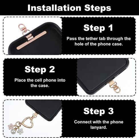 Ouligay 4PCS 360° Rotating Phone Lanyard Tab Stainless Steel Phone Tether Tab Ultra Thin Phone Charm Holder Universal Patch for Phone & Phone Cases (Fits Wristbands/Necklaces/Crossbody Straps) in Saudi Arabia
