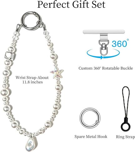 Handmade Pearl Phone Strap - Beaded Phone Charm Wrist Strap Lanyard with Tether Tab for Cellphone Camera Purse Bag, Pearl Decor Starfish Design in Saudi Arabia